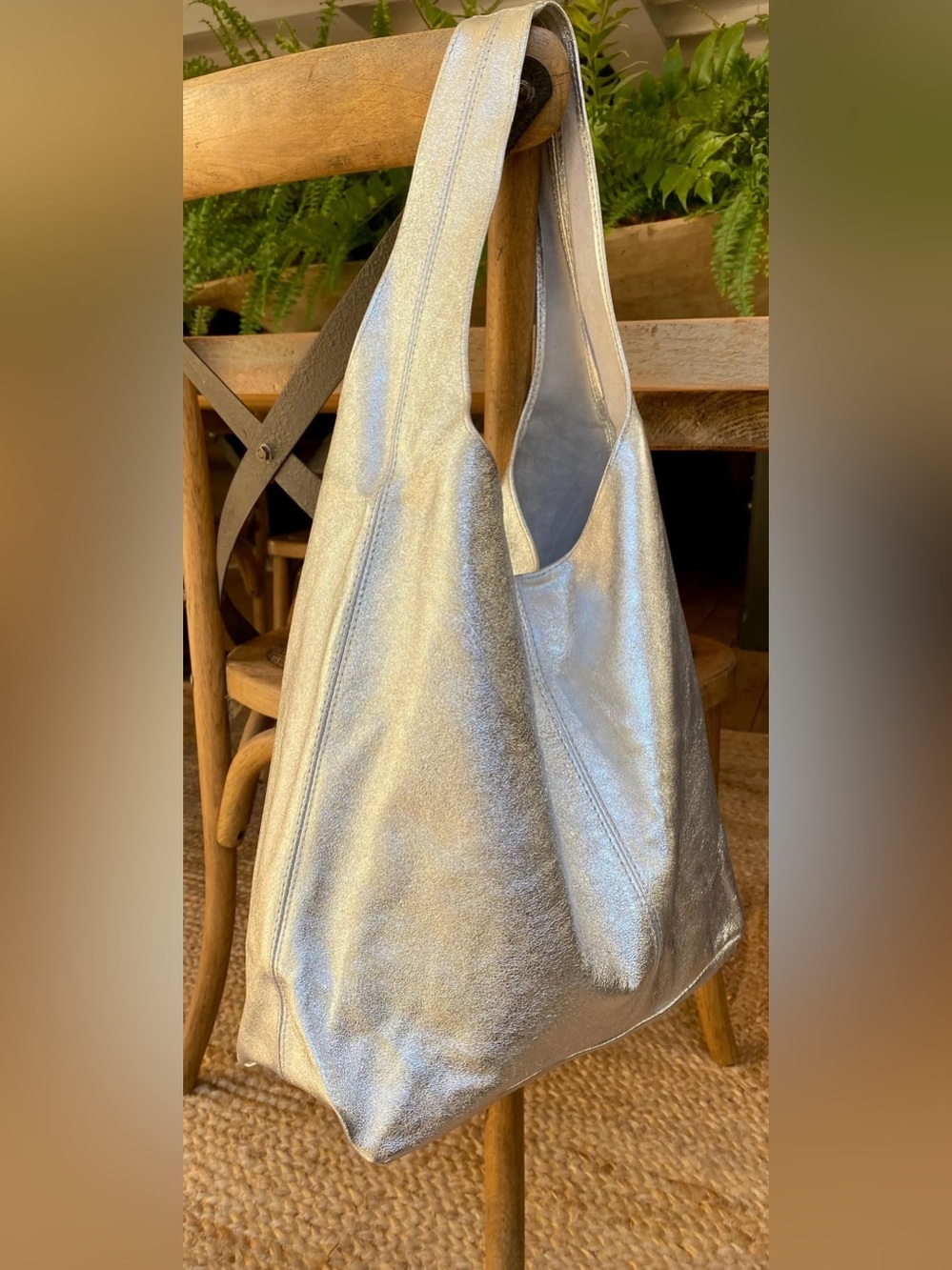 Haute Hippie Metallic Silver Shoulder Hobo Bag
